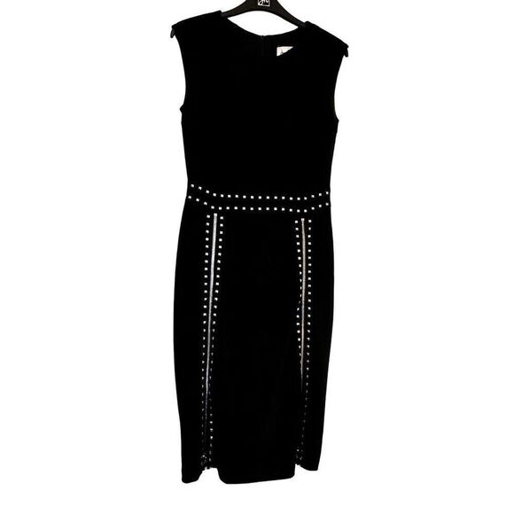 Joseph Ribkoff Sleeveless Studded Zipper Knee Length Black Shift Dress SZ 4 - Picture 1 of 5